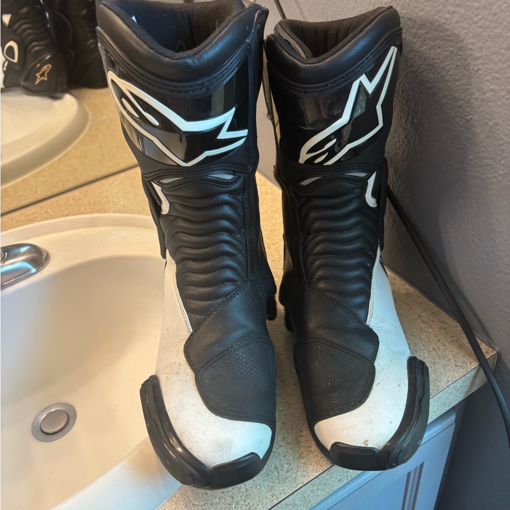 Black and White Motorcycle Boots